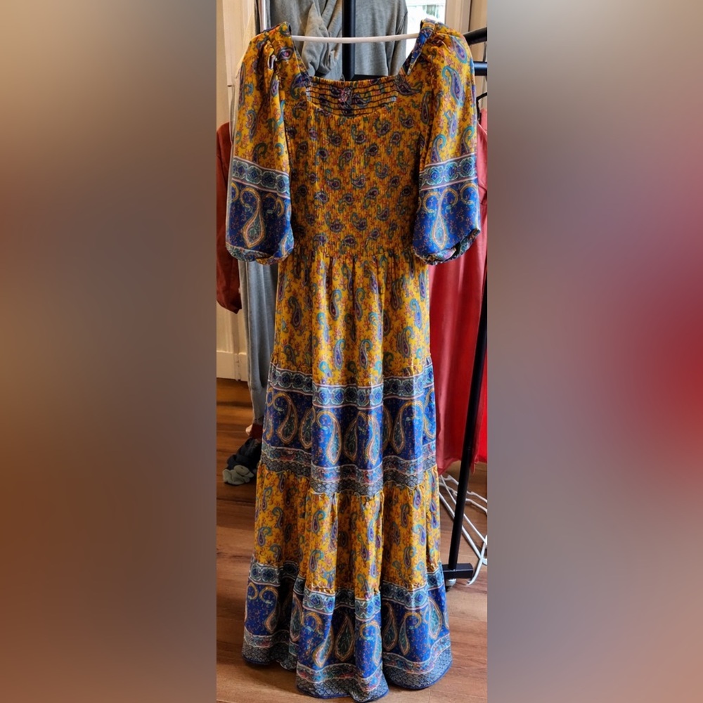 🧡 New Boho Paisley Maxi Dress | Smocked Bodice | Festival Cottagecore - Picture 2 of 3